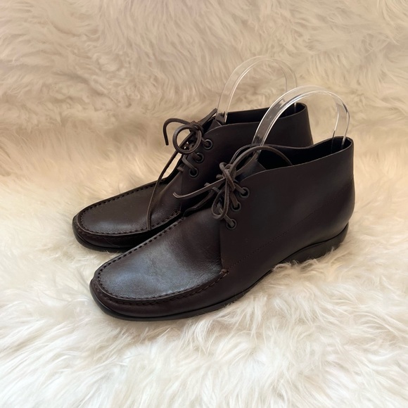 PRADA Logo Chukka Lace Up Leather Boots Loafers - Picture 3 of 9